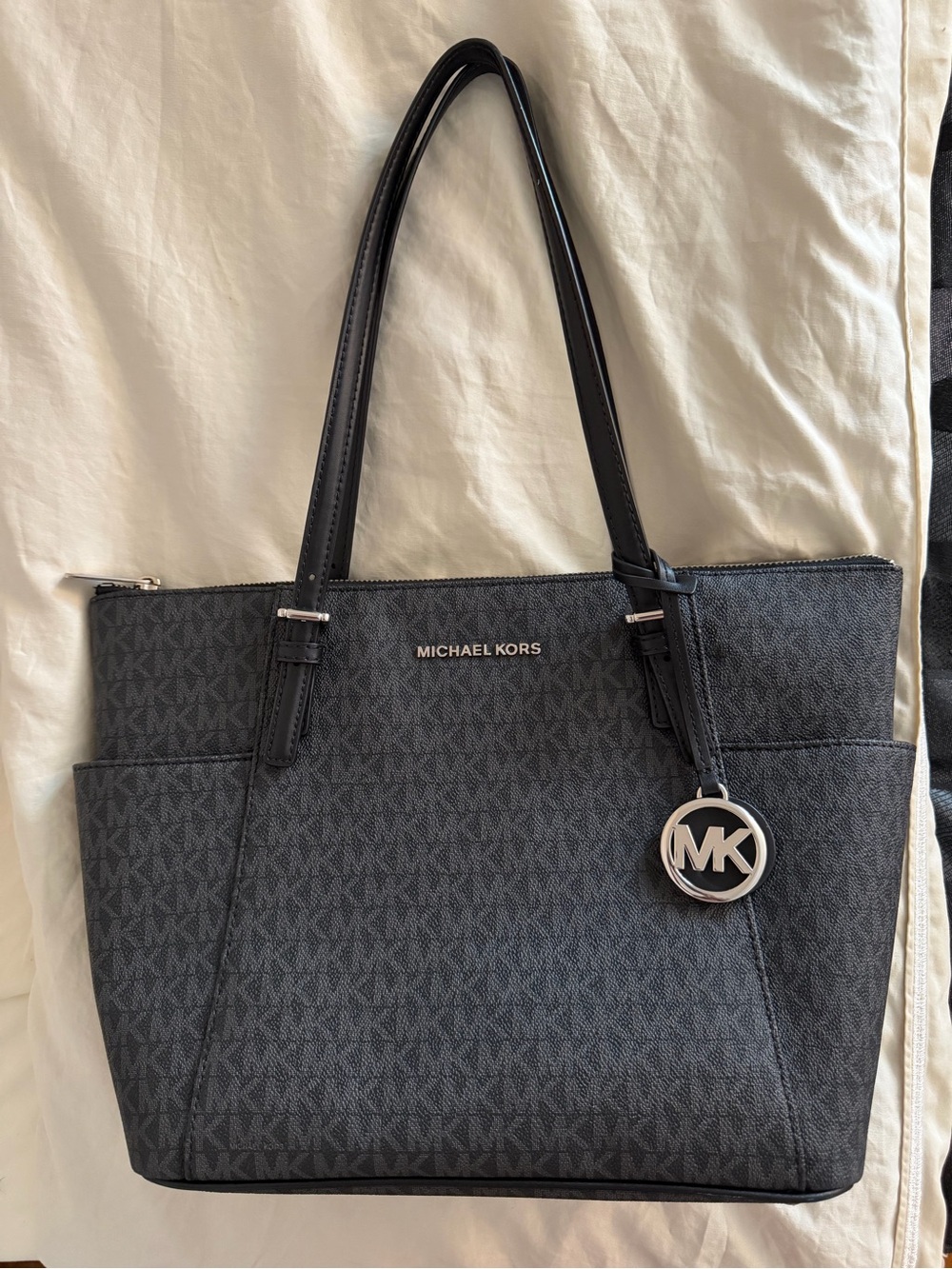 Michael Kors Charcoal/Black Signature Tote with MK Charm